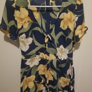Floral Navy Romper with Yellow and White Flowers